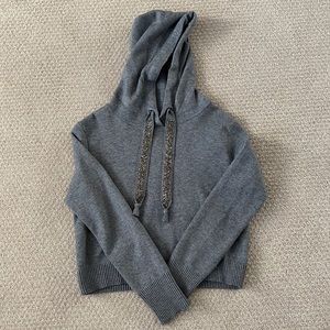 Zara knit sweater with hood and adorned pull strings, gray, size M